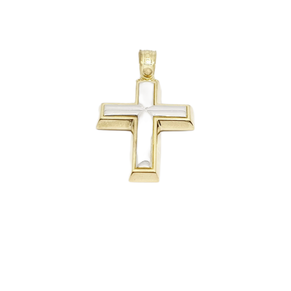 Σταυρός απο χρυσό κ14 με ενσωματωμένο λευκόχρυσο λουστράτο σταυρό κ14 (code H1910)
